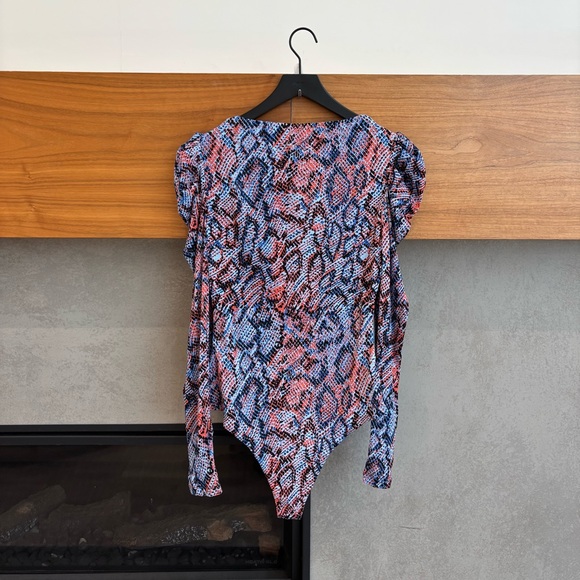 NWOT Diane von Furstenberg Roland ruched printed mesh bodysuit, Size M - Picture 14 of 15